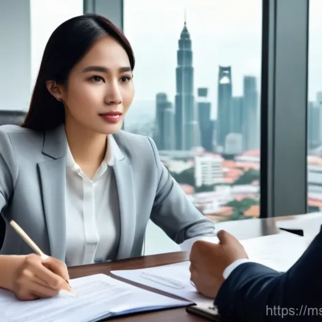 법률 자문가의 사건 대응 전략 - A professional Malaysian female lawyer, dressed in a modest, modern business suit, is seated across ...