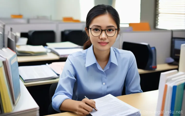 법률 자문가의 경력과 연봉 상관관계 - **Prompt:** A young, determined Malaysian legal trainee in a contemporary, slightly cluttered office...