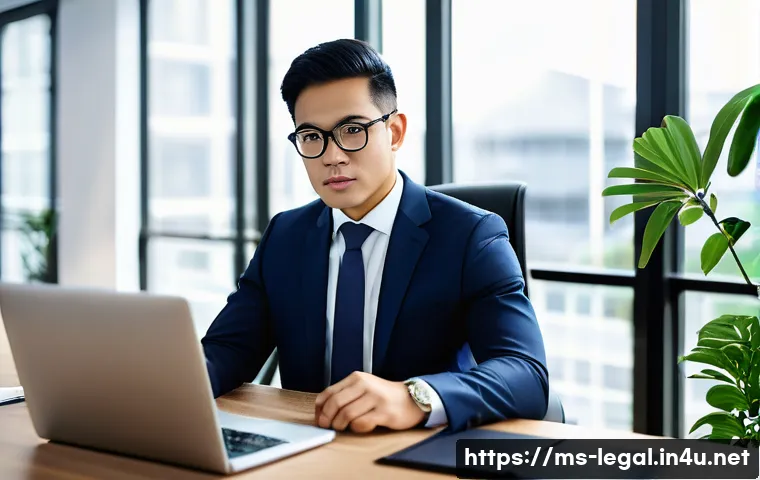 법률 자문가의 일과 삶 균형 유지법 - A professional Malay lawyer in a modern office setting, wearing formal business attire with a neatly...