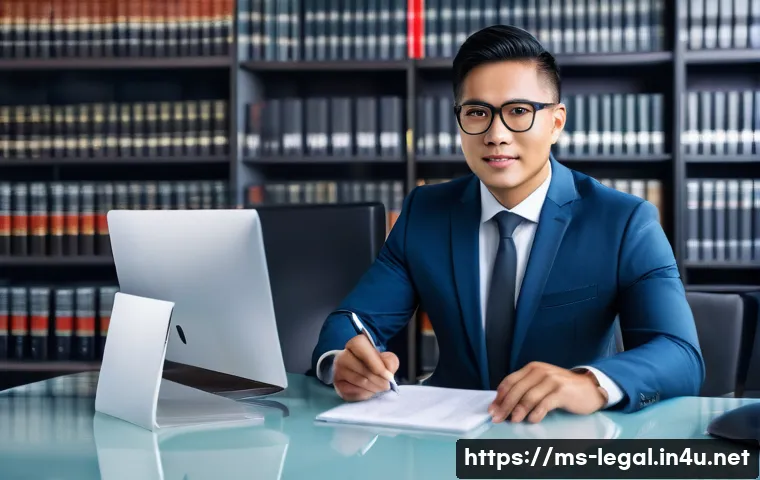 법률 자문가의 진로 탐색 - A professional legal advisor in a modern Malaysian law office, wearing a smart business suit and gla...