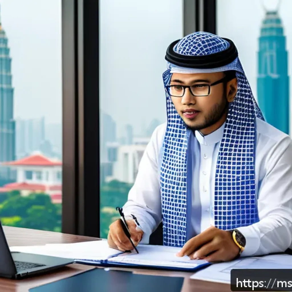 법률자문가 커리어 패스 - A professional Malaysian legal advisor in a modern office setting, dressed in formal business attire...