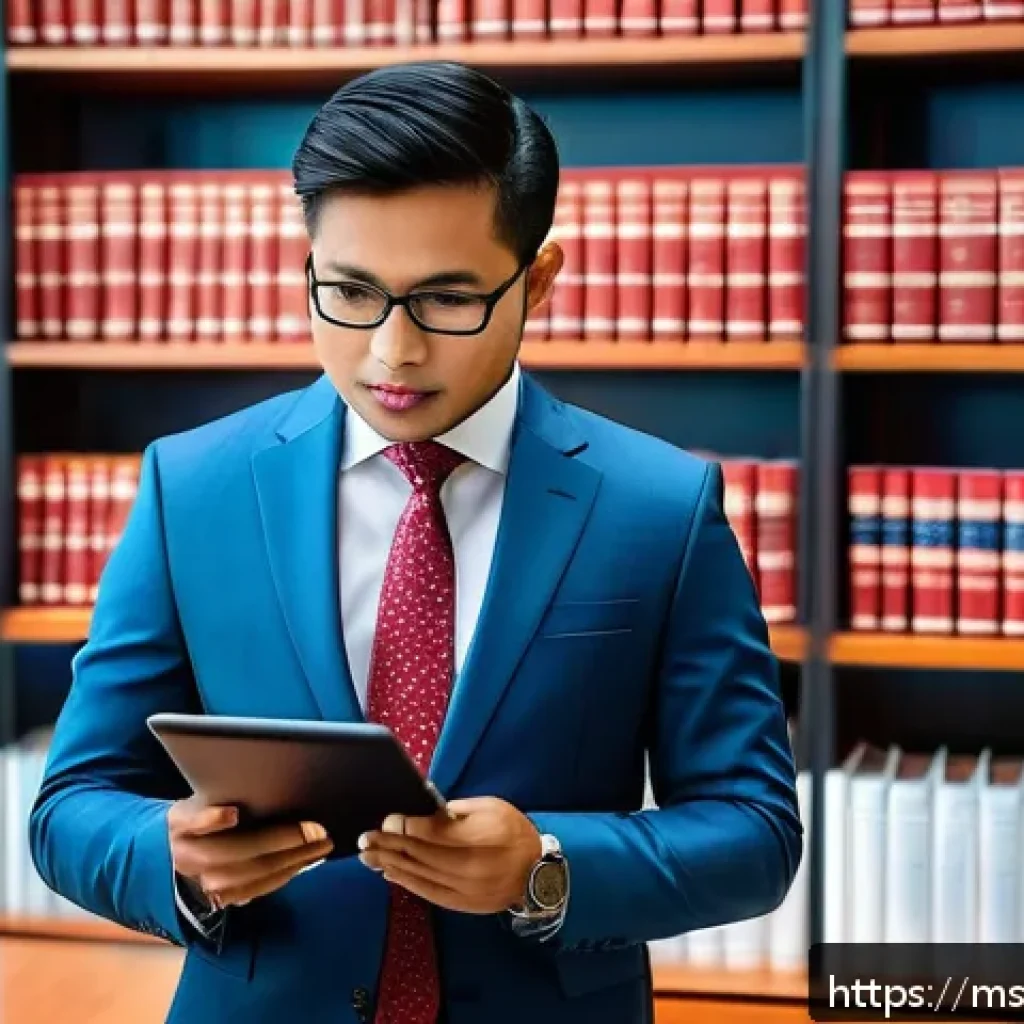 법률 자문가로서의 경력 개발 방향 - A professional Malaysian legal advisor in a modern office setting, dressed in formal business attire...