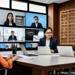 법률자문가 실무 사례 - A professional legal negotiation scene set in a modern Malaysian office, featuring a diverse group o...