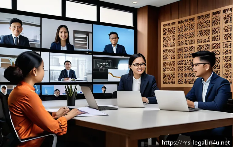 법률자문가 실무 사례 - A professional legal negotiation scene set in a modern Malaysian office, featuring a diverse group o...