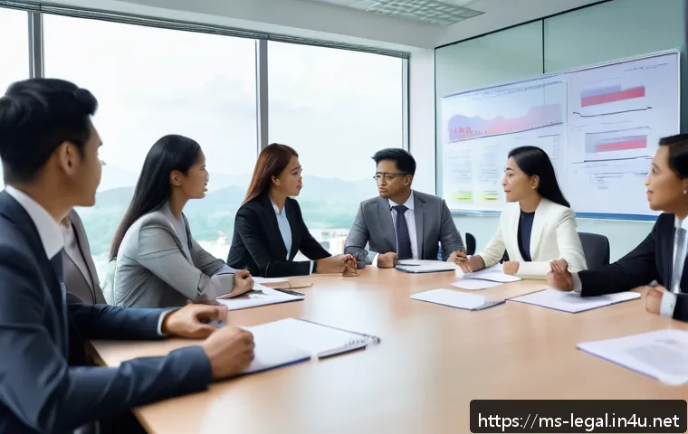 법률 자문가의 법적 리스크 관리 - A modern Malaysian law firm office scene showing diverse professional lawyers in business attire, ac...